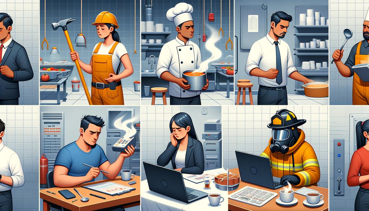 An image depicting a group of workers in various industries, some absent due to sickness, impacting the economy