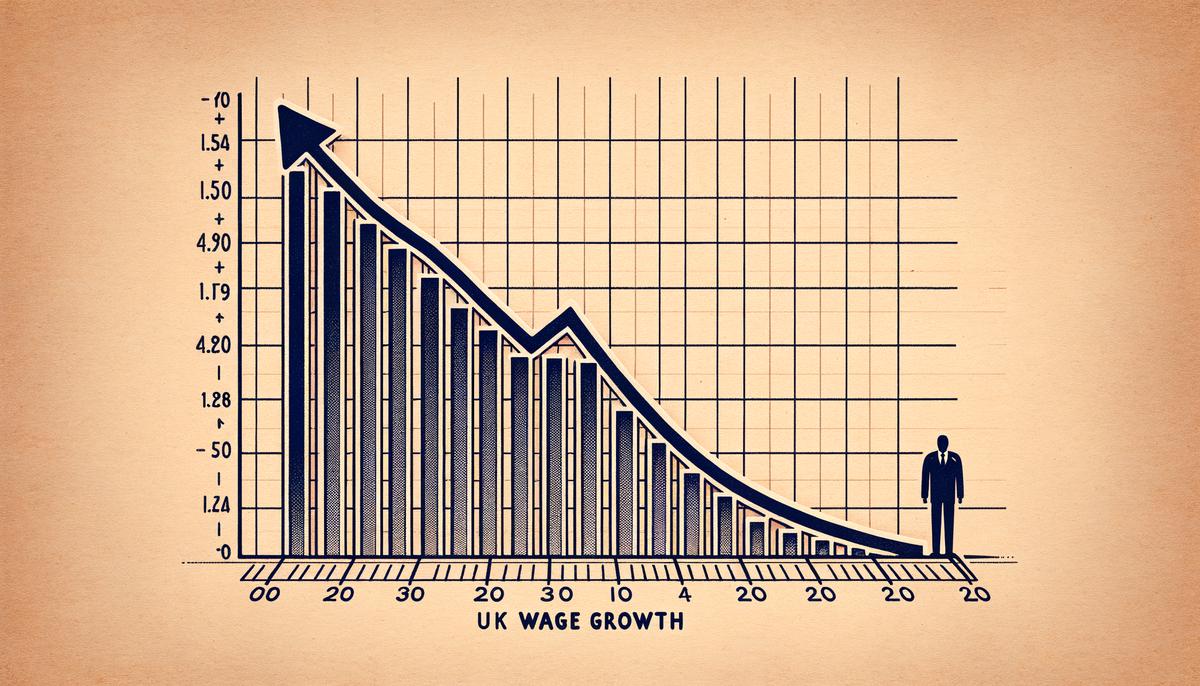 A realistic image depicting a line graph showing UK wage growth slowing down over time