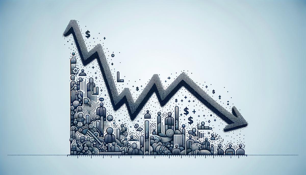 A realistic image depicting a line graph showing UK wage growth slowing down over time