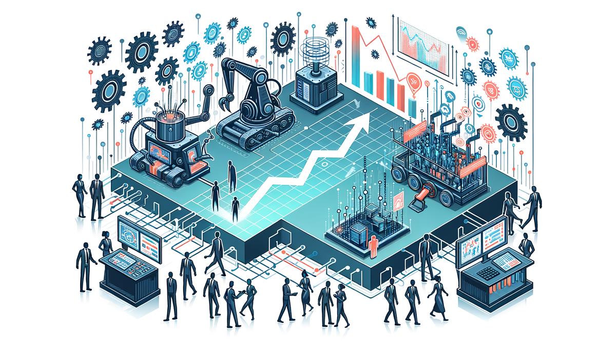 Illustration of a dynamic economy with various factors affecting employment rates